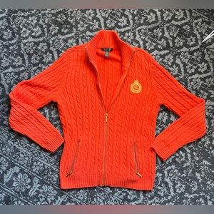 Orange Ralph Lauren zip up jacket with crest